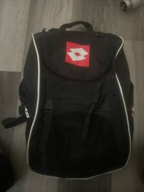 Vintage 90s Lotto Spell Out Box Logo Soccer Football Backpack Book Bag Black